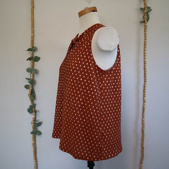 by Anthropologie Burnt Orange Textured Gold Polka Dot Blouse Size Small - Picture 4 of 7